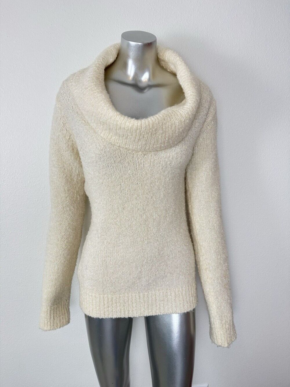Gap Boucle Sweater Cream Ivory Cowl Neck Knit L